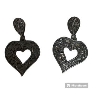 Vintage Black hanging Heart Matching Earrings